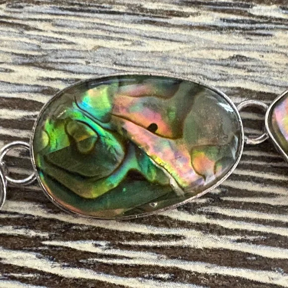 BEAUTIFUL Sterling Silver 925 Abalone Link Bracelet Adjustable - Picture 5 of 10